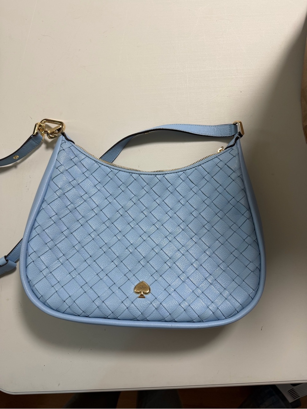 kate spade Powder Blue Woven Leather Shoulder Bag with Gold Accent